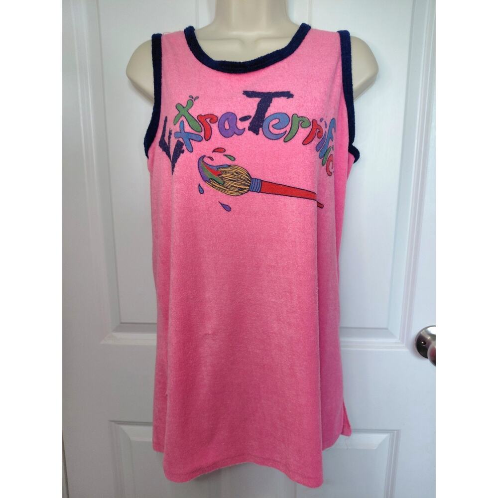 Vintage Pink 70s/80s Ronnie Jama "Extra-Terrific" Paintbrush Terry Cloth Dress.